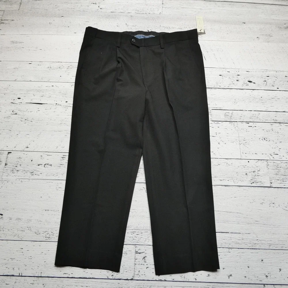 Oak Hill Pants Mens 40x32 Black Perfect Fit Pleated‎ Stretch Slacks Big Tall